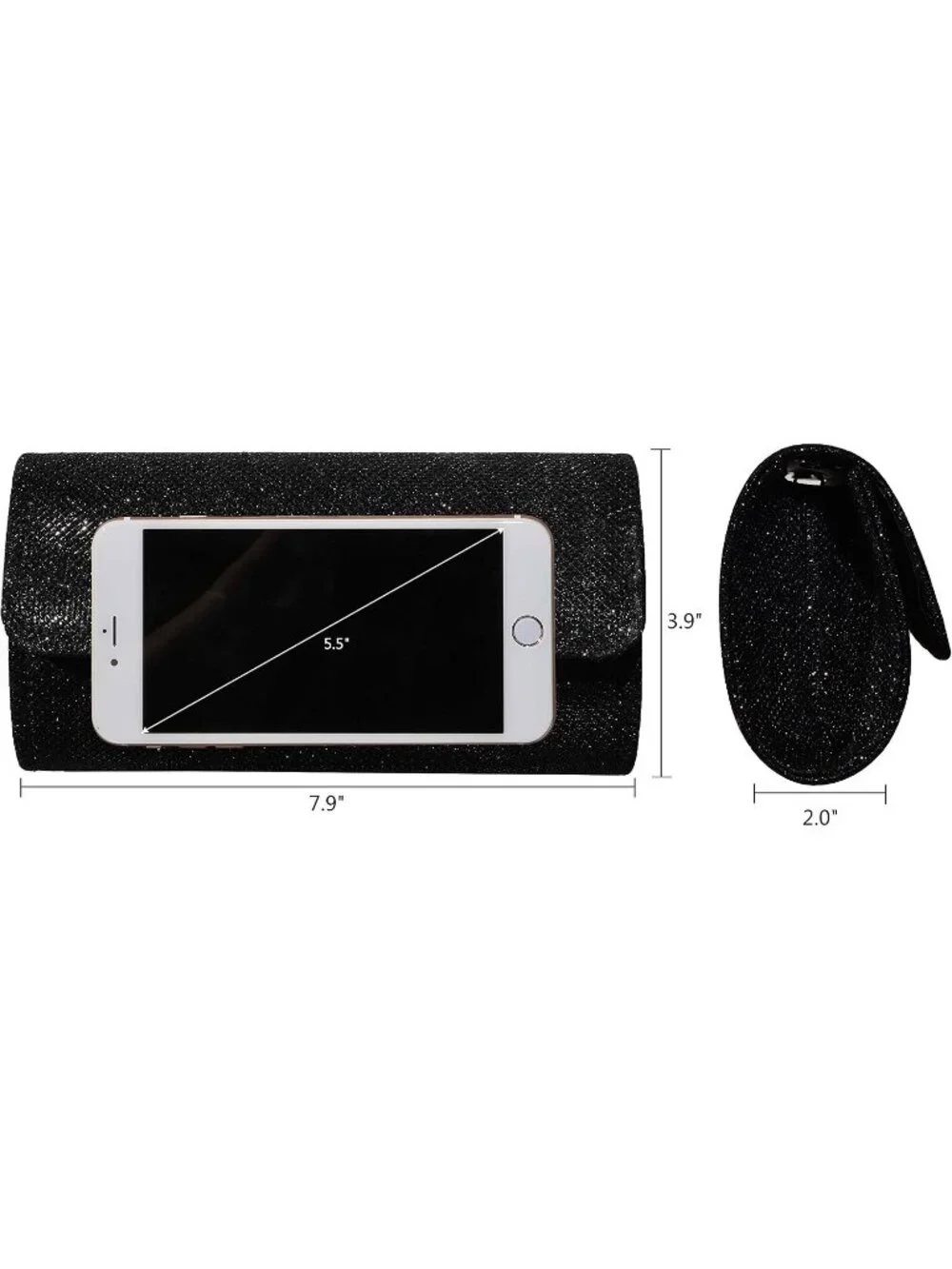 Women's Black Glitter Clutch Purse Evening Bag With Chain For Wedding Handbag